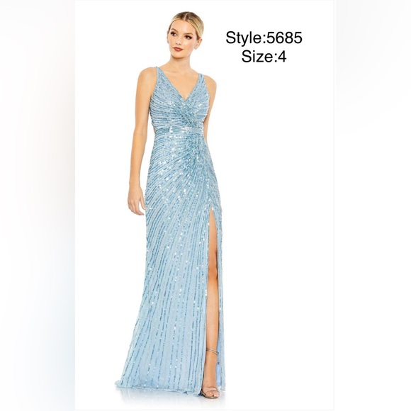 Sequined faux wrap sleeveless gown without back bow - Picture 2 of 4